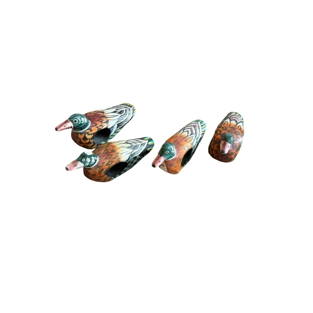 Vintage Hand Painted Wooden Mallard Duck Napkin Rings Set of 4 Made in Indonesia